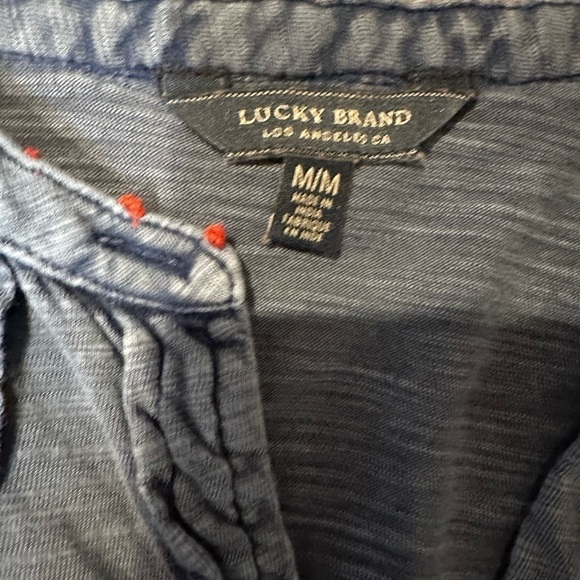Lucky Brand "Washed Denim Look w/ Embroidered Red Flowers" Blouse - Picture 9 of 12